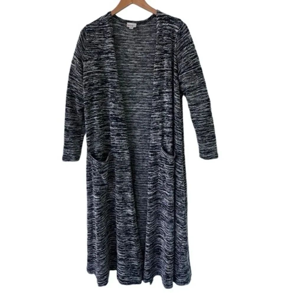 LuLaRoe Open Front Duster Pockets Blue Gray SZ M